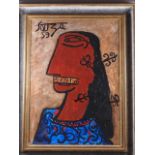 After Souza: oil on canvas, abstract portrait, 29 1/2" x 21 1/2", in gilt and velvet lined frame