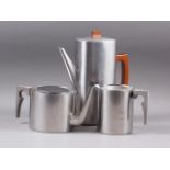 A Stelton Danish stainless steel teapot, a matching coffee pot and a stainless steel coffee