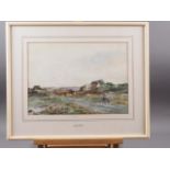 Claude Hayes RI: watercolours, landscape with track, sheep and cottage, 9 3/4" x 13 1/2", in wash