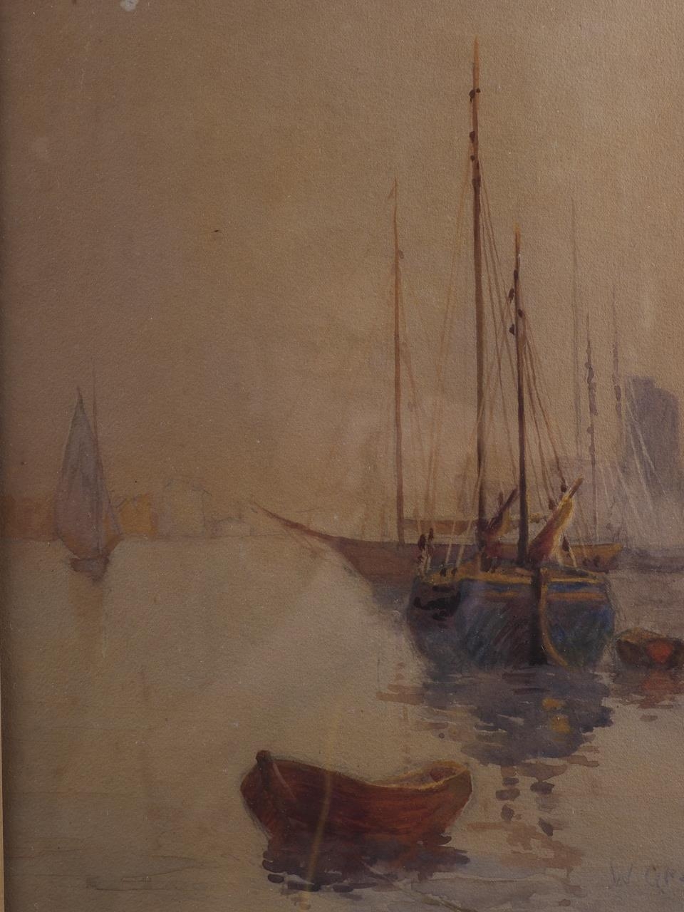 W Grant: a pair of early 20th century watercolours, harbour scenes, 13" x 9", in wash line mount and - Image 4 of 5