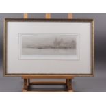 William Walcot: a signed etching, Liver Buildings, Liverpool, 4 3/4" x 13", in gilt frame
