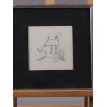 Calman: pencil cartoon, "Buy Me", 5 1/2" x 5 1/2", in silvered frame