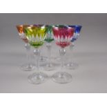 A set of seven Baccarat overlaid and cut crystal wines, 7 3/4" high
