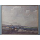 Conrad R Andreae: watercolours, figures on a coastal path, 8 3/4" x 10 3/4", in strip frame