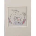 Calman: pencil and crayon cartoon, "Your Breakfast or Mine", 5" x 5", in ebonised strip frame