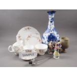 A Doulton Olympia vase, 14 1/2" high, a Duchess bone china teaset, three porcelain figures, etc