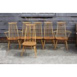 A set of six Ercol 369 and 369A "Goldsmith" high spindle back dining chairs (4+2)