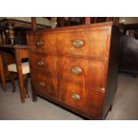 A 19th century mahogany chest of three long graduated drawers, on bracket supports, 36" wide x 18"