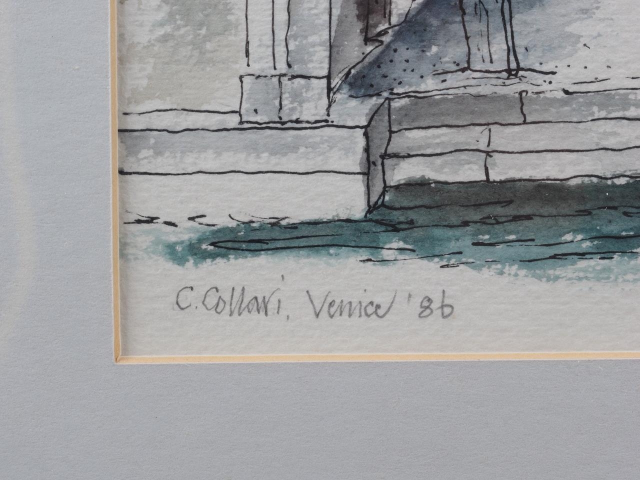 Stuart Rose, '86: pen and wash study, "C Collari", Venetian scene, 13" x 7", in strip frame - Image 4 of 4