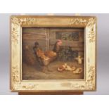 Frank Paton: oil on canvas, study of chickens and chicks, 9 3/4" x 11 3/4", in gilt strip frame