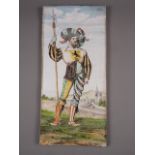 A French earthenware tile, decorated with a Swiss mercenary, indistinctly signed lower left, 24" x