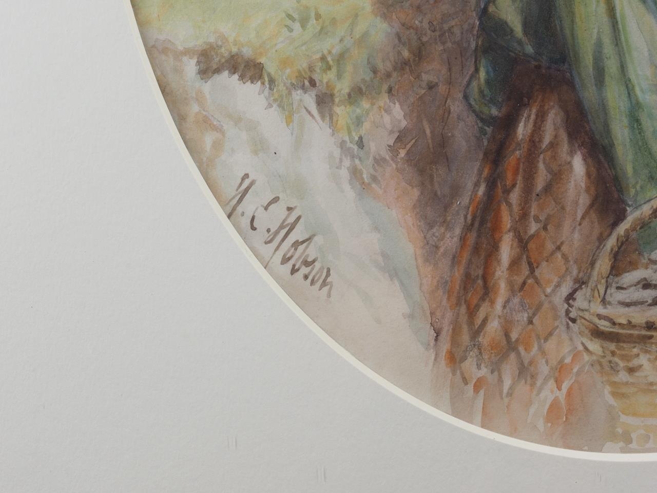 H E Hobson: watercolours, "A Few Mushrooms", 16 1/4" x 12 1/2", in oval mount and oak strip frame - Image 3 of 3