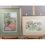Ernest Holmes?: watercolours, garden study, 13" x 9", in gilt frame, RMF: watercolours, country