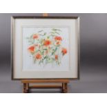 Judy Nash: watercolour sketch, poppies, 11" x 11 3/4", in silvered frame
