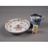 A 19th century Chinese blue, white and gilt decorated teacup (hairline crack), a 19th century