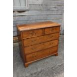 A 19th century mahogany chest of two short and three long graduated drawers, on bracket supports,