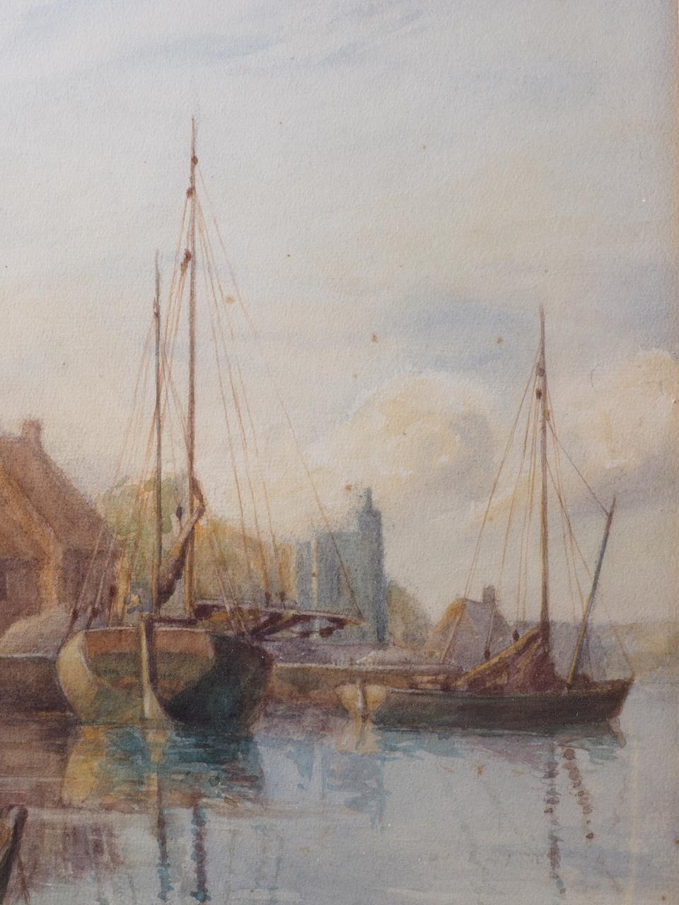 W Grant: a pair of early 20th century watercolours, harbour scenes, 13" x 9", in wash line mount and - Image 2 of 5
