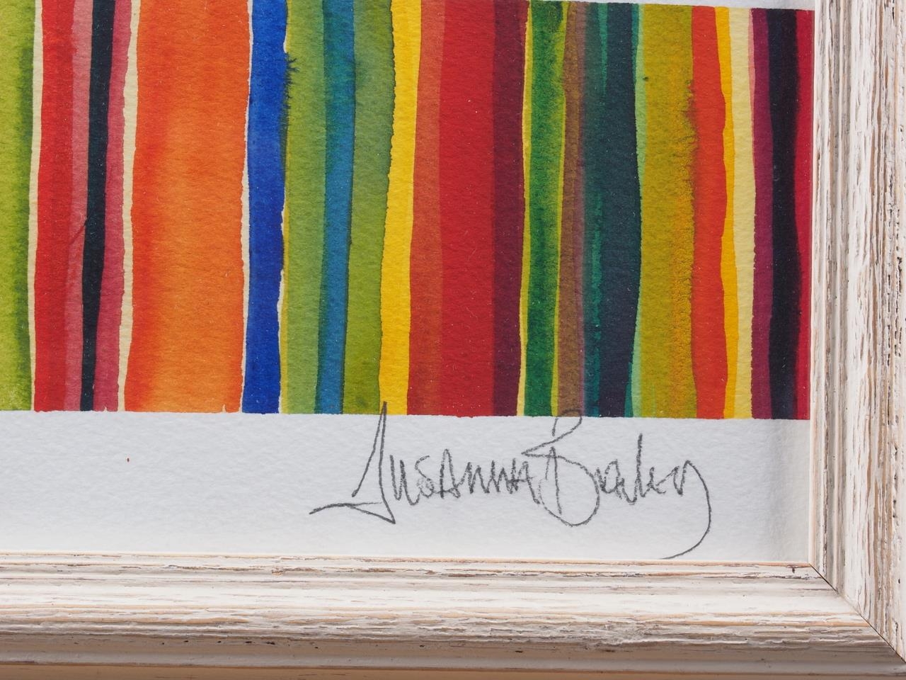 Susanna Bailey: watercolours, landscape and colour bands, 19 1/4" x 11 1/4", in painted strip frame, - Image 2 of 4