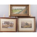 Mary B Bigland: watercolours, Westmorland landscape with cottage, 6" x 9 1/2", in gilt frame, AMB: