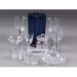 A quantity of glassware, including a blue coloured glass star-shaped vase, 8 1/2" high, a set of