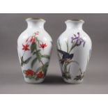 A pair of Japanese Franklin Porcelain "The Garden Bird" vases, 12" high