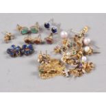 A pair of 9ct gold and diamond ear studs, a selection of 9ct gold and other ear studs, various, a
