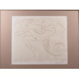 Reuben Nakian: artist's proof, Leda and the Swan, 17 1/2" x 15" in gilt strip frame