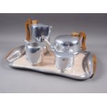 A retro Picquot ware four-piece teaset and tray