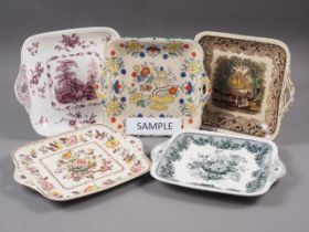 A collection of seventeen Mason's ironstone sandwich plates of different designs