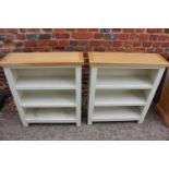 A pair of John Lewis Hungerford painted pine and oak top bookcases, 28" wide x 9" deep x 32" high