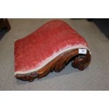 A 19th century carved rosewood acanthus scroll footstool, 14" wide x 13" deep x 7" high