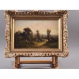 A 19th century Norwich school oil on canvas, figures in a landscape, John Noot gallery label