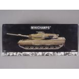 A Minichamps die-cast 1:35 scale model of a Leopard 2 tank, mint and boxed
