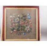 A 19th century beadwork panel, still life, 19" square, in mahogany frame, and an early 20th