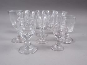 A set of five 19th century cut glass dwarf ales and other 19th century faceted glasses, various