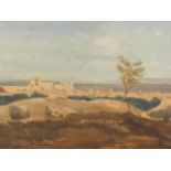 After Corot: oil on board, view of Avignon, 12" x 26", in gilt frame, and an oil on canvas,