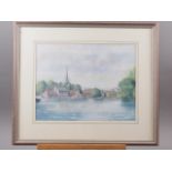 Ken Messer: a print, view of Marlow, 10 1/2" x 13 1/2", and two watercolours, Thames at Abingdon,
