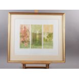 Sue Kavanagh: a signed etching, "Aspects of my Garden", a 19th century hand-coloured print, "The