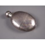 A Mappin & Webb oval-shaped hip flask with removable cup, 5 1/2" high