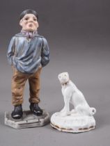 An 18th century Derby? white glazed model of a dog with gilt highlights, 2 3/4" high, and a Royal