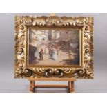 Ramon De Rosis: oil on board, Middle Eastern market scene, 9" x 13", in Florentine carved giltwood