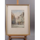 L C Riddett, 1894: watercolours, "A Street in Le Croisic Brittany", 11 3/4" x 8", in strip frame