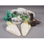 A Myott & Son & Co and Staffordshire "Goldscheider" model of two borzoi, 17 1/4" long (damaged), two
