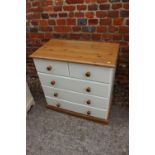 A John Lewis Hungerford painted pine and pine top chest of two short and three long drawers, 32"