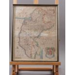 Richard Blome: a 17th century hand-coloured map of Cumberland, in ebonised and gilt frame (foxed and