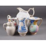A T Copeland jug, decorated birds and insects, 12 1/4" high, a Beswick ware floral jug, 7 1/2" high,