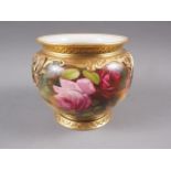 An early 20th century Royal Worcester bone china W H Austin rose decorated jardiniere, 6 1/2"