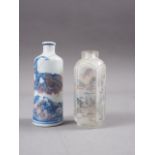 A Chinese blue, white and iron oxide glazed scent bottle with landscape decoration, 3 1/8" high (