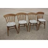 Four Windsor lath back kitchen dining chairs with panel seats