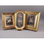 Three modern oils on canvas, still lifes, in gilt frames, largest 12 1/2" x 10 1/4" overall